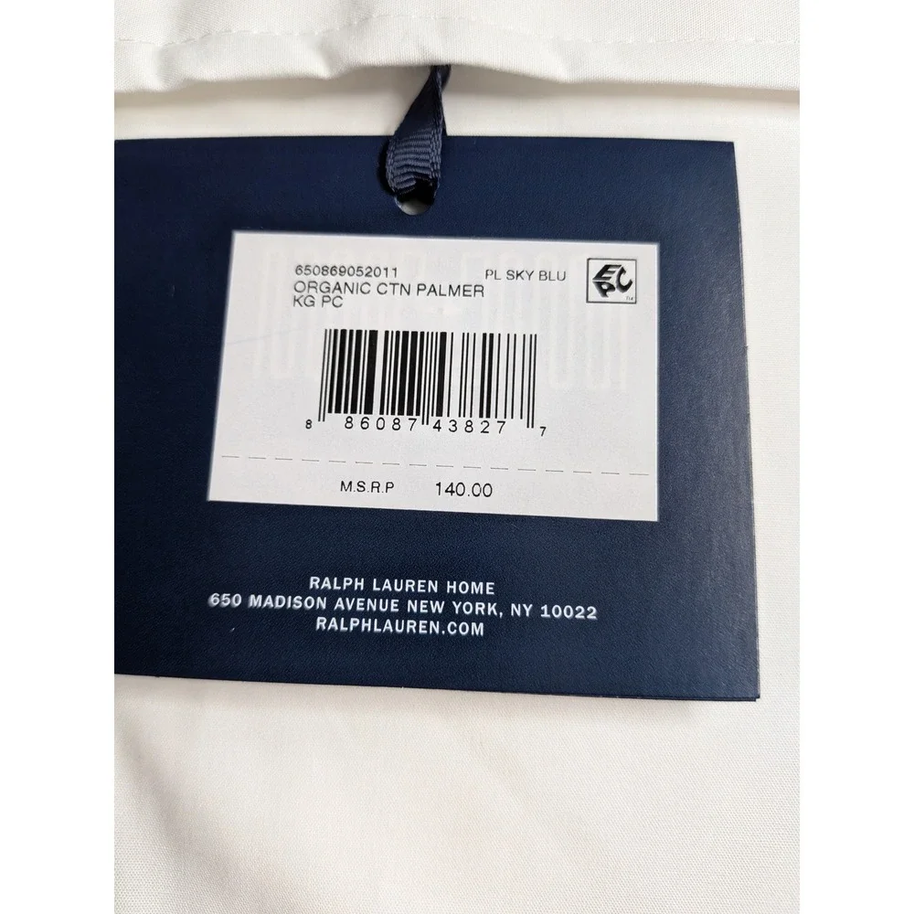 Ralph Lauren Palmer Percale King Pillowcase Set White Sky Blue Organic NWT